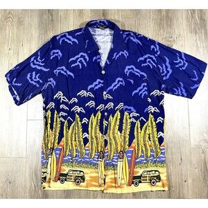 Banana Split U.S.A Hawaiian Button Down Mens T-Shirt Size XXL Decorative Blue